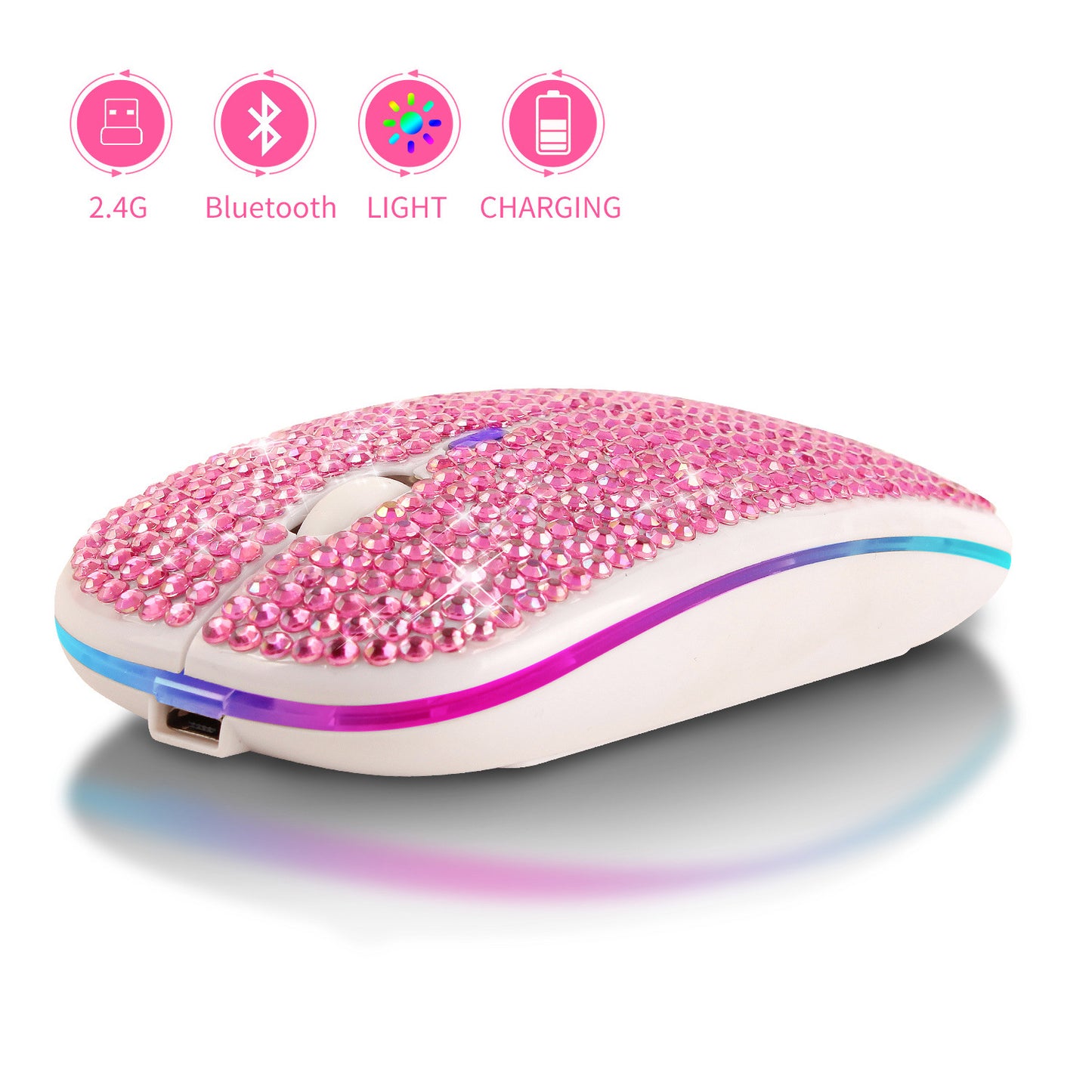 Office Rechargeable Mute Crystal Rhinestone Mouse