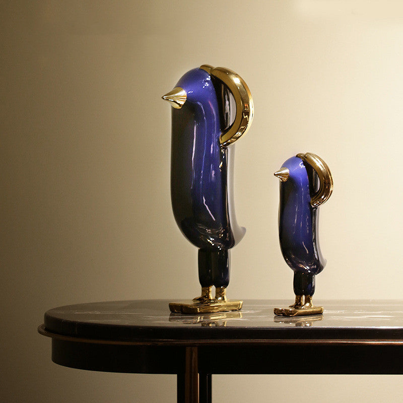 Electroplated Gold Blue Glazed Ceramic Ornament