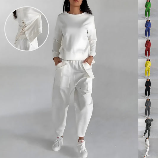 Fashion Sweatshirt Long Sleeve Back Slit Top With Pockets Loose Trousers Women's Clothing