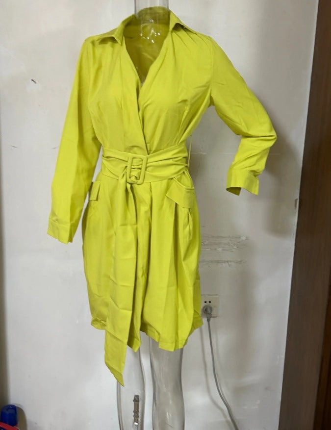 Commuter V-neck Lace-up Pocket Business Suit And Dress