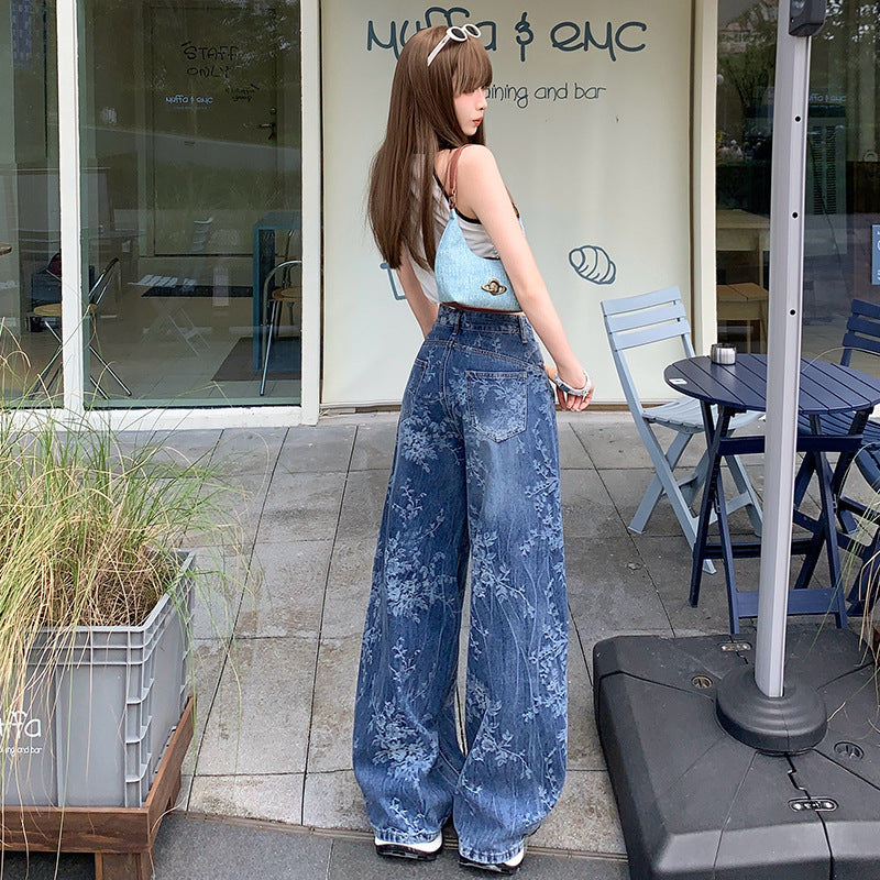 Jacquard Jeans Women's Loose Wide-leg Pants