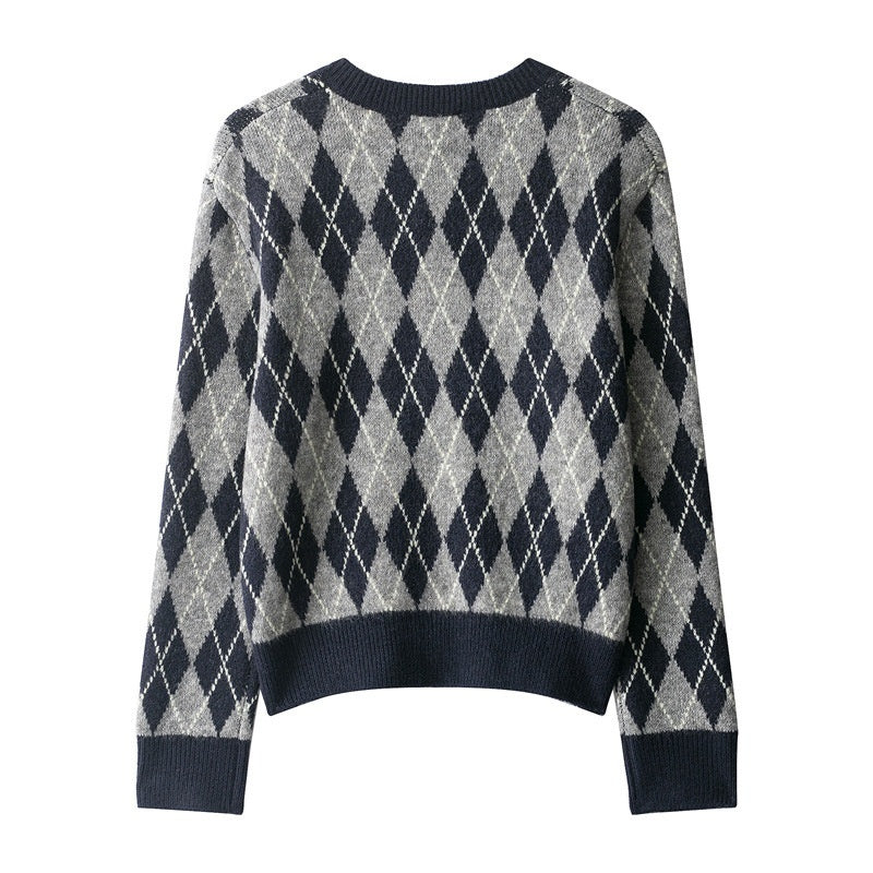 Fashion Diamond Pattern Knit Sweater For Women