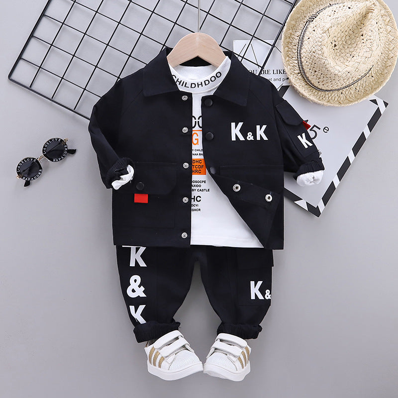 Fashion Letter Jacket Long Sleeve T-shirt Jeans Three-piece Set