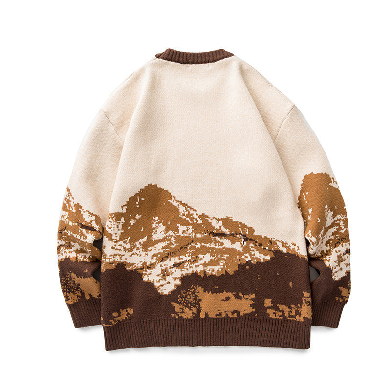 Snow Mountain Gradient Sweater Top Sweater For Men