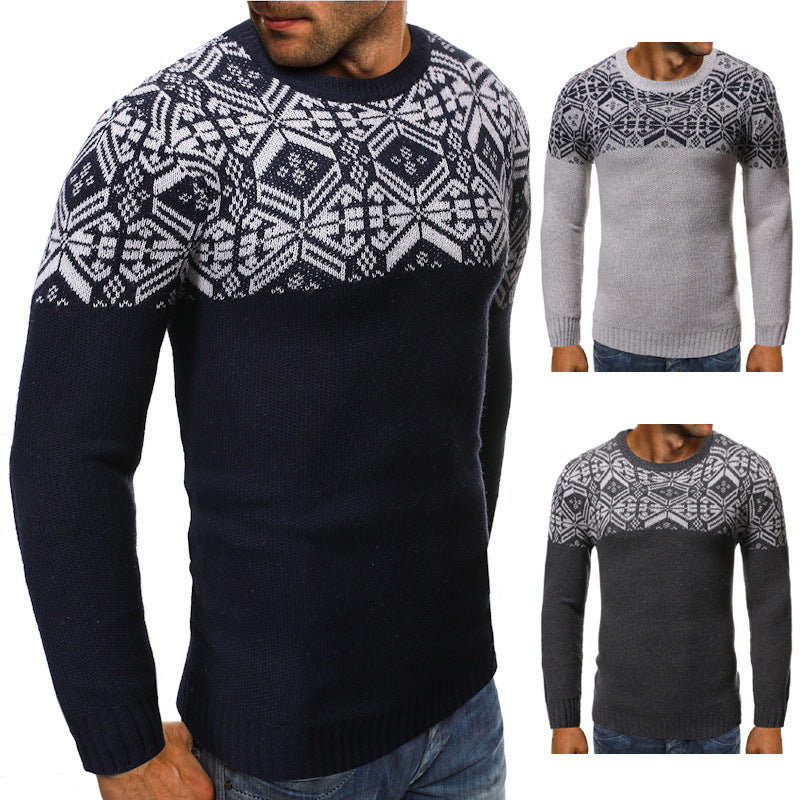 Printed Crew Neck Sweater Slim Pullover Sweater Knitwear