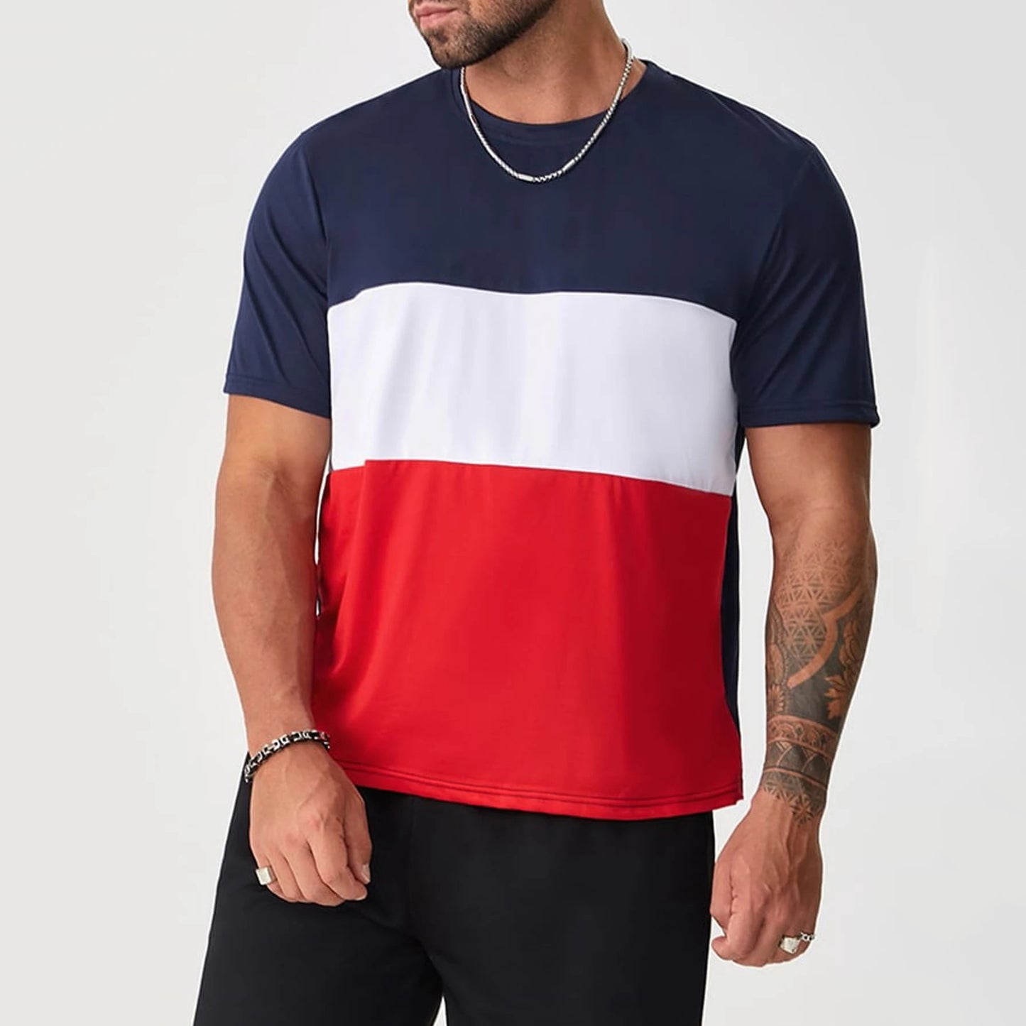 Men's T-shirt Crewneck Short Sleeve Stripes