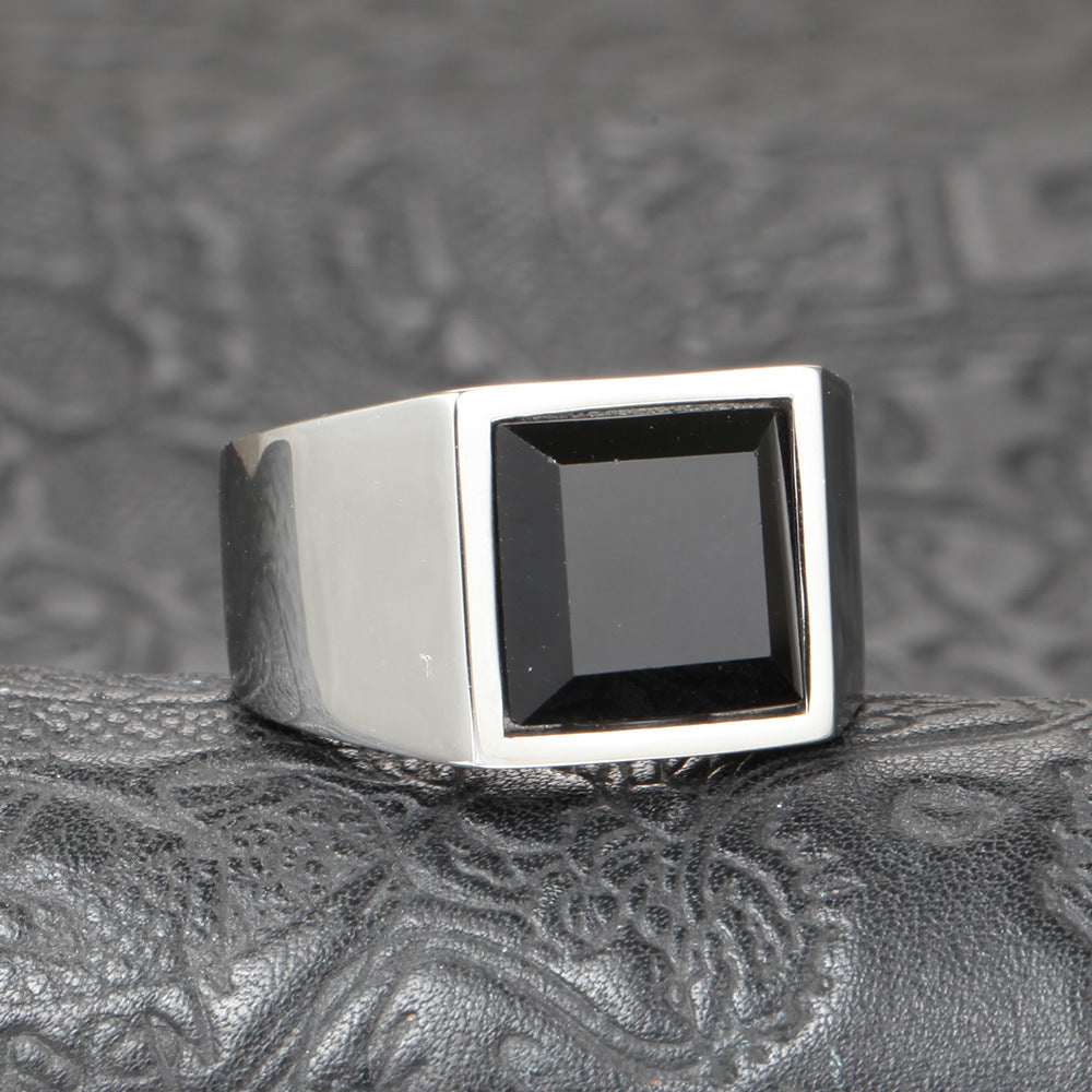Glossy Black Gem Ring Simple Style