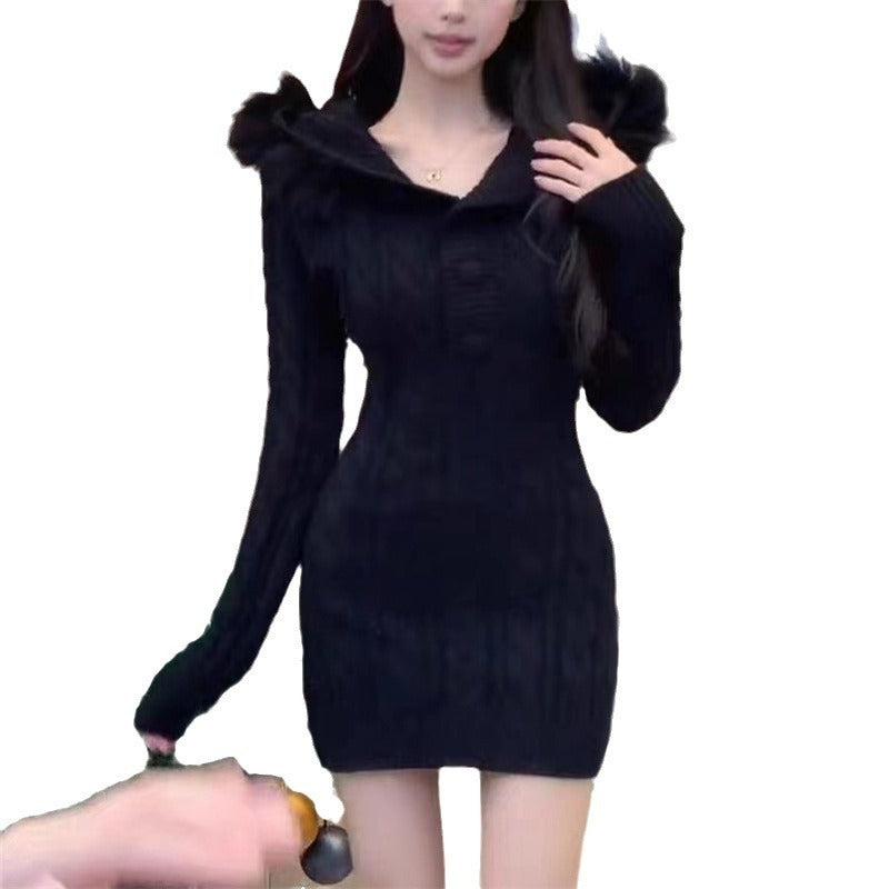 Fur-collar Bodycon Dress New Slim And Slimming