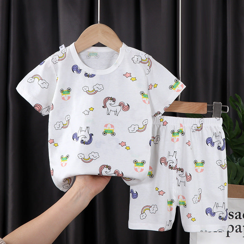 Two-piece Cotton T-shirt With Short Sleeves For Boys And Girls