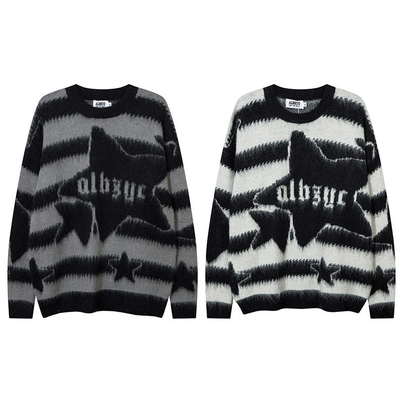 Hip Hop Retro Contrast Color Striped Sweater