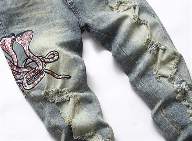 Jeans Hand Frayed Cotton Trousers Youth Popularity Mid Waist Casual