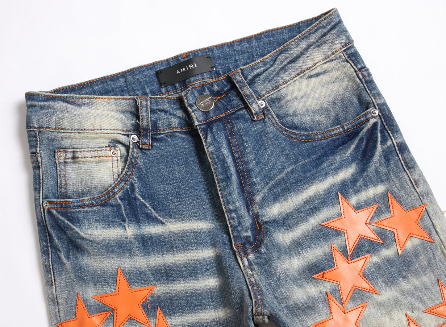 High Street New Ripped Orange XINGX Patch Stretch Jeans Men