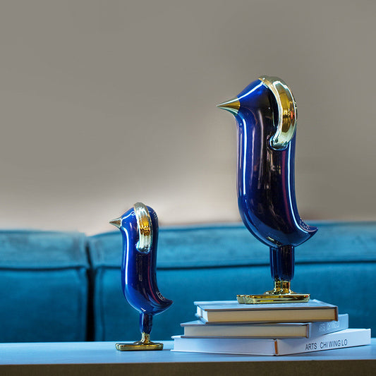 Electroplated Gold Blue Glazed Ceramic Ornament