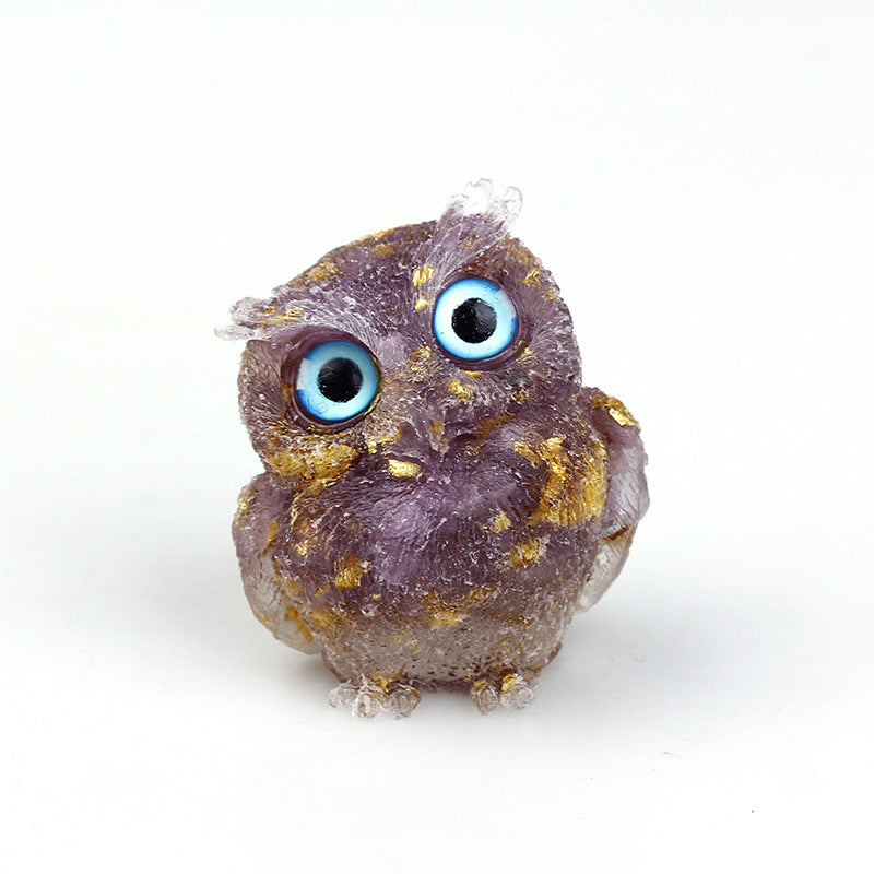 Natural Crystal Gravel Drops Glue Owl Ornaments