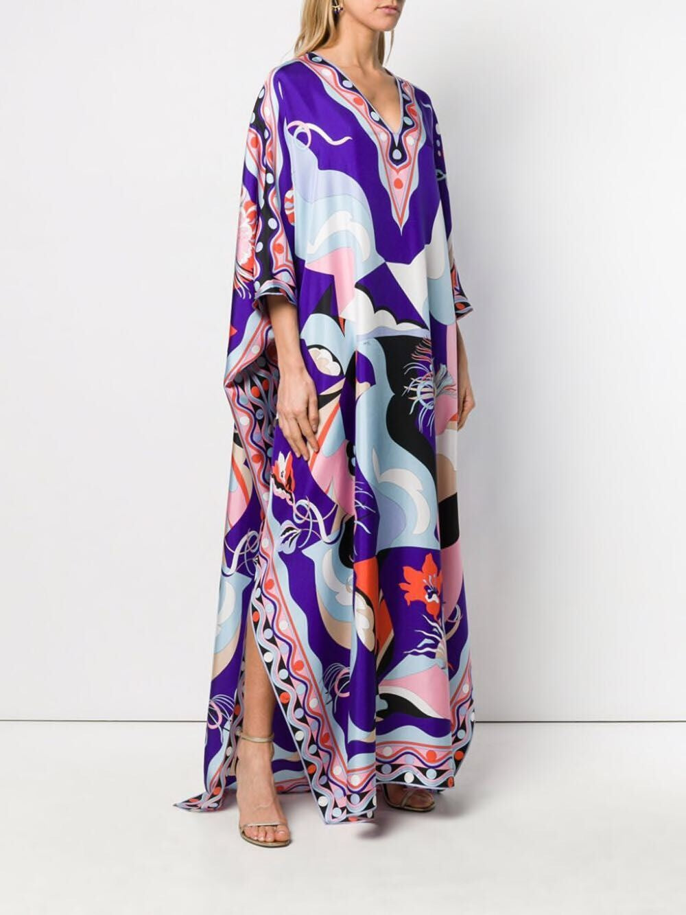Summer New Style Loose Print V-Neck Long Skirt Holiday Style Dress