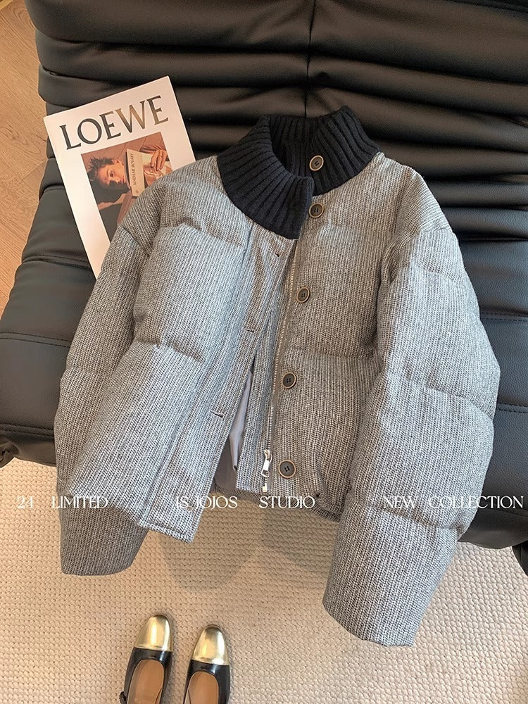 Knitted Stand Collar Short Cotton Coat Jacket
