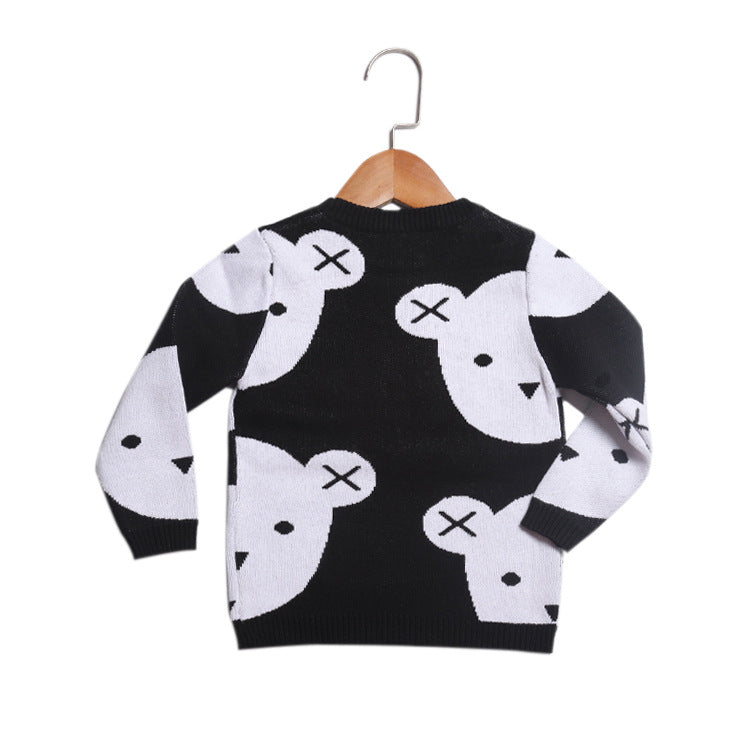 Boys And Girls Baby Black And White Bear Knitted Sweater Top