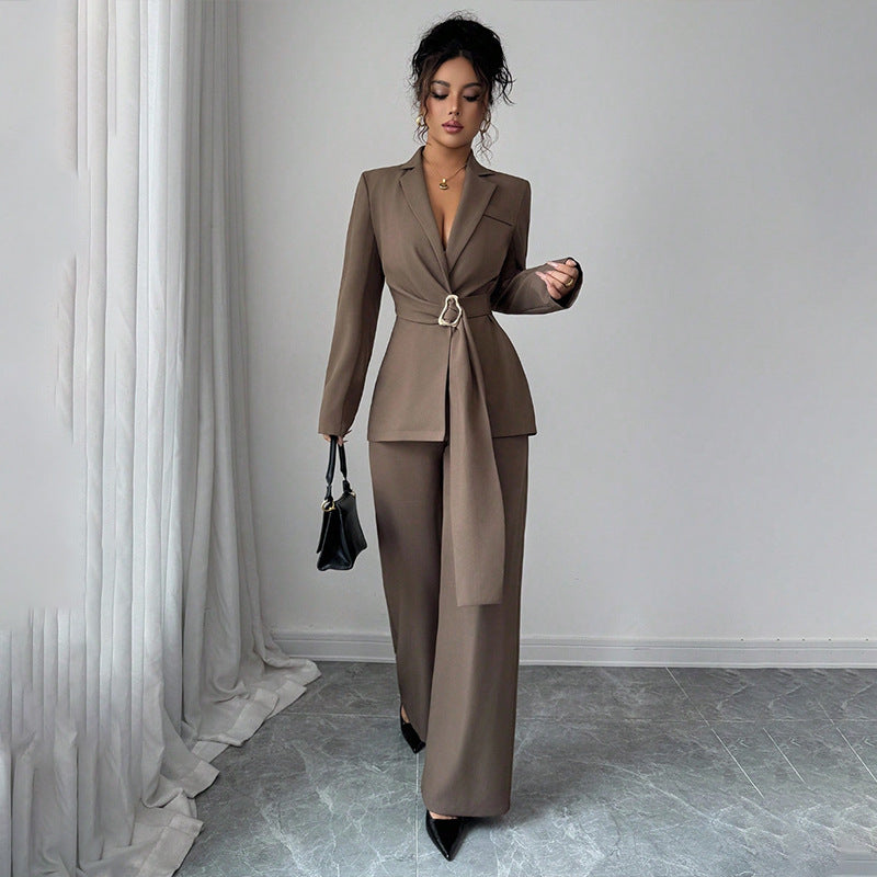 New-style Suit Lace-up, Waist-cinching, Tailored Jacket And Pants Set