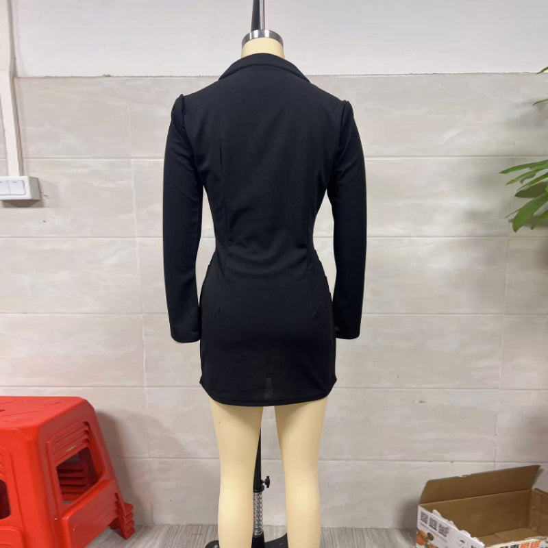 Women's Elegant Solid Color Deep V-Neck Long Sleeve Mini Dress Waist Ruffle Detail Party Dress For Spring Summer