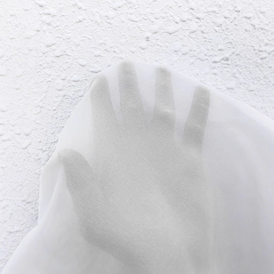 Elegant Solid Color Button Decoration Mesh Splicing Women's Casual Top