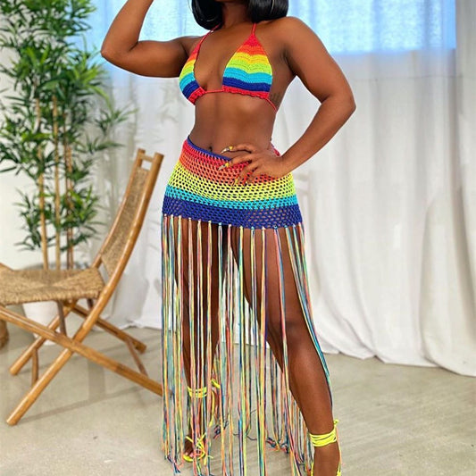 Women's Handmade Crocheted Tassel Casual Suit