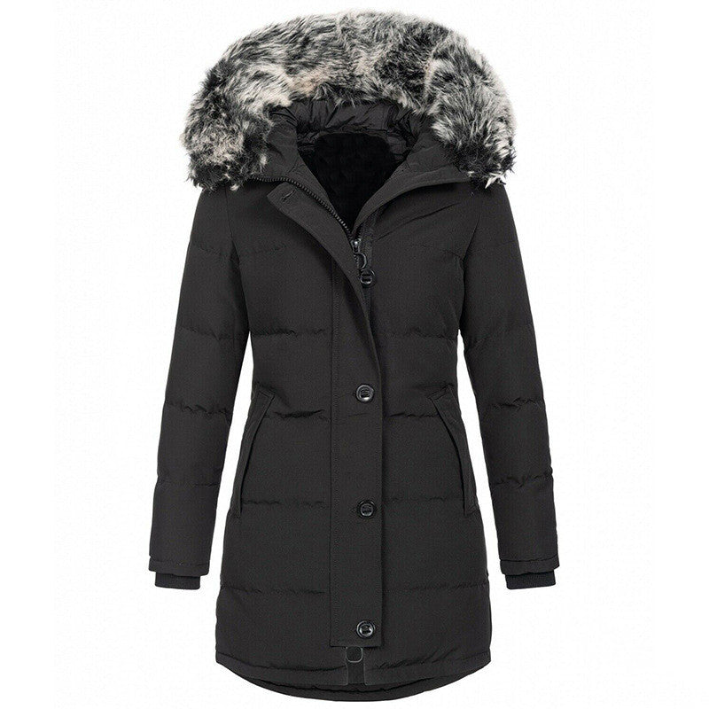 Slim-fit Warm Cotton-padded Jacket Casual Fashion Thick Fur Collar Coat