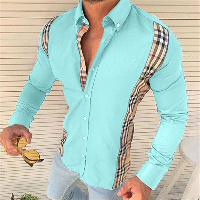 Men's Summer Casual Slim Fashion Long-sleeved Printed Plaid Shirt