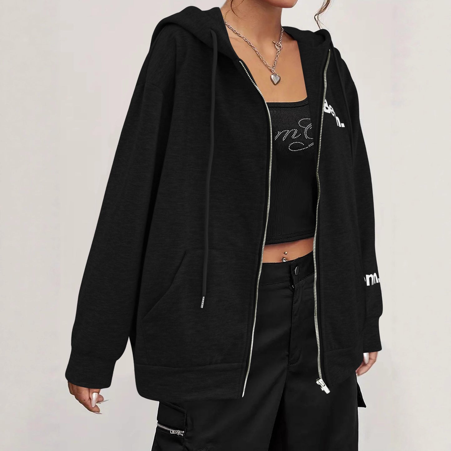 Letter Print Fashion Casual Zipper Sweater Coat