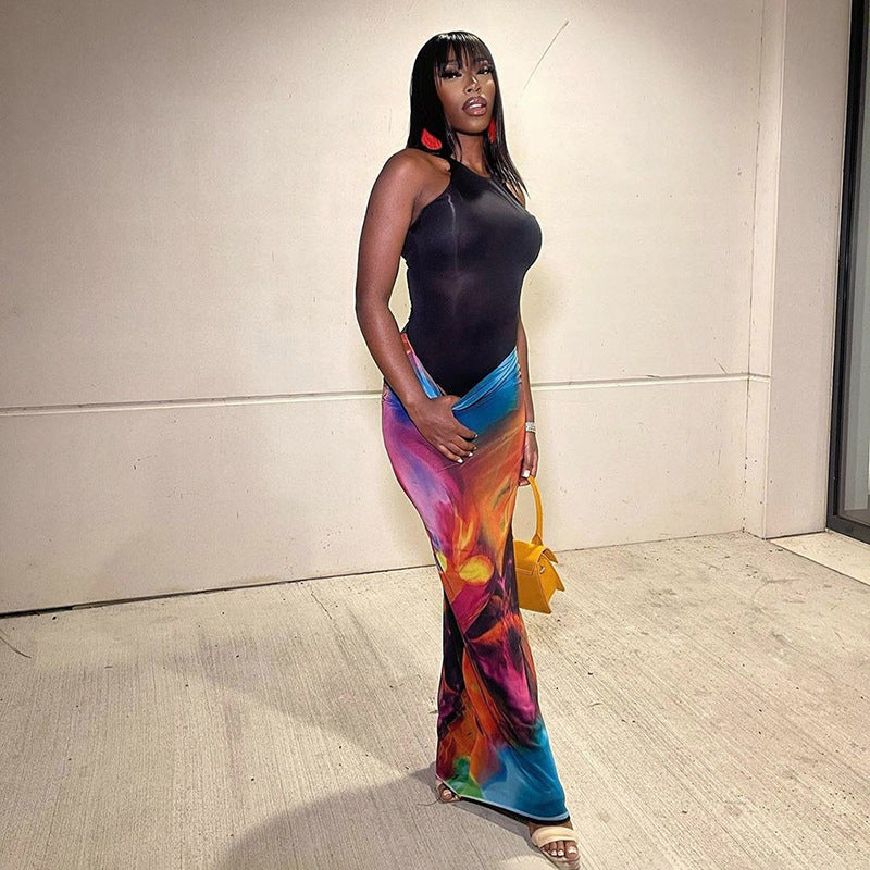 Casual Painted Print Cropped Sheath Skirt