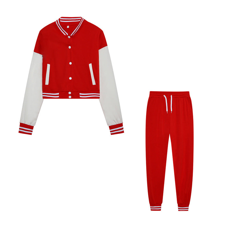 Stitching Jacket Single-breasted Baseball Set Wear Sports Two-piece Women's Clothing