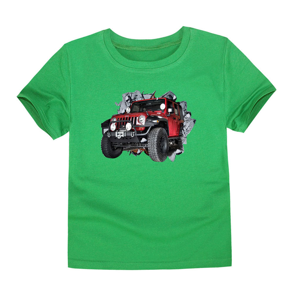 Children's Short-sleeved Cotton Heat Transfer T-shirt For Boys And Girls
