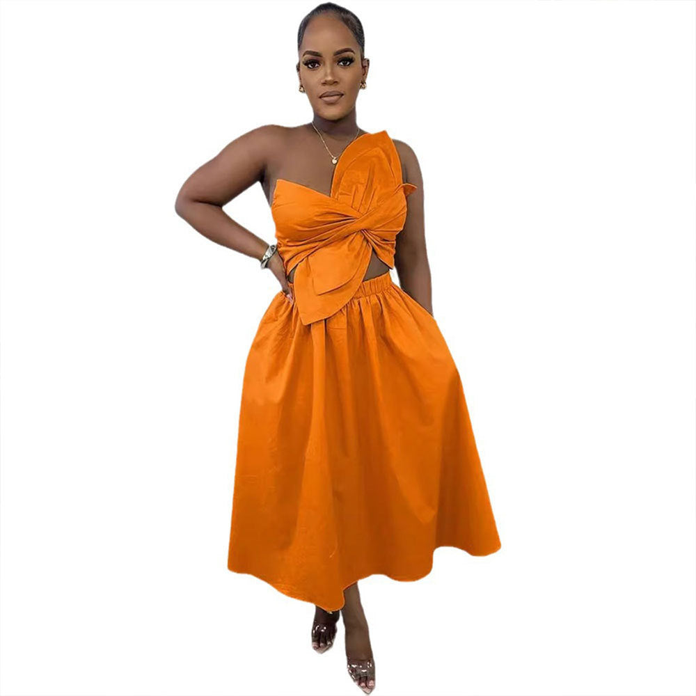 Smocking One Shoulder Petal Hollow Out Dress