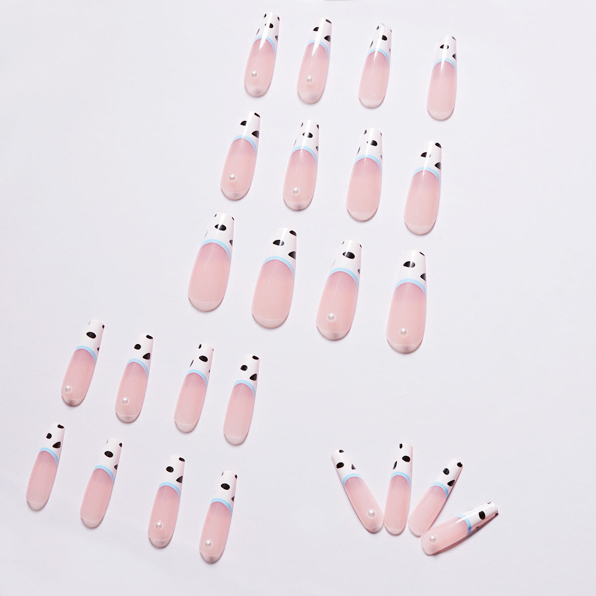 Milk Stripe Long Ballet Pearl Wear Nail Patch
