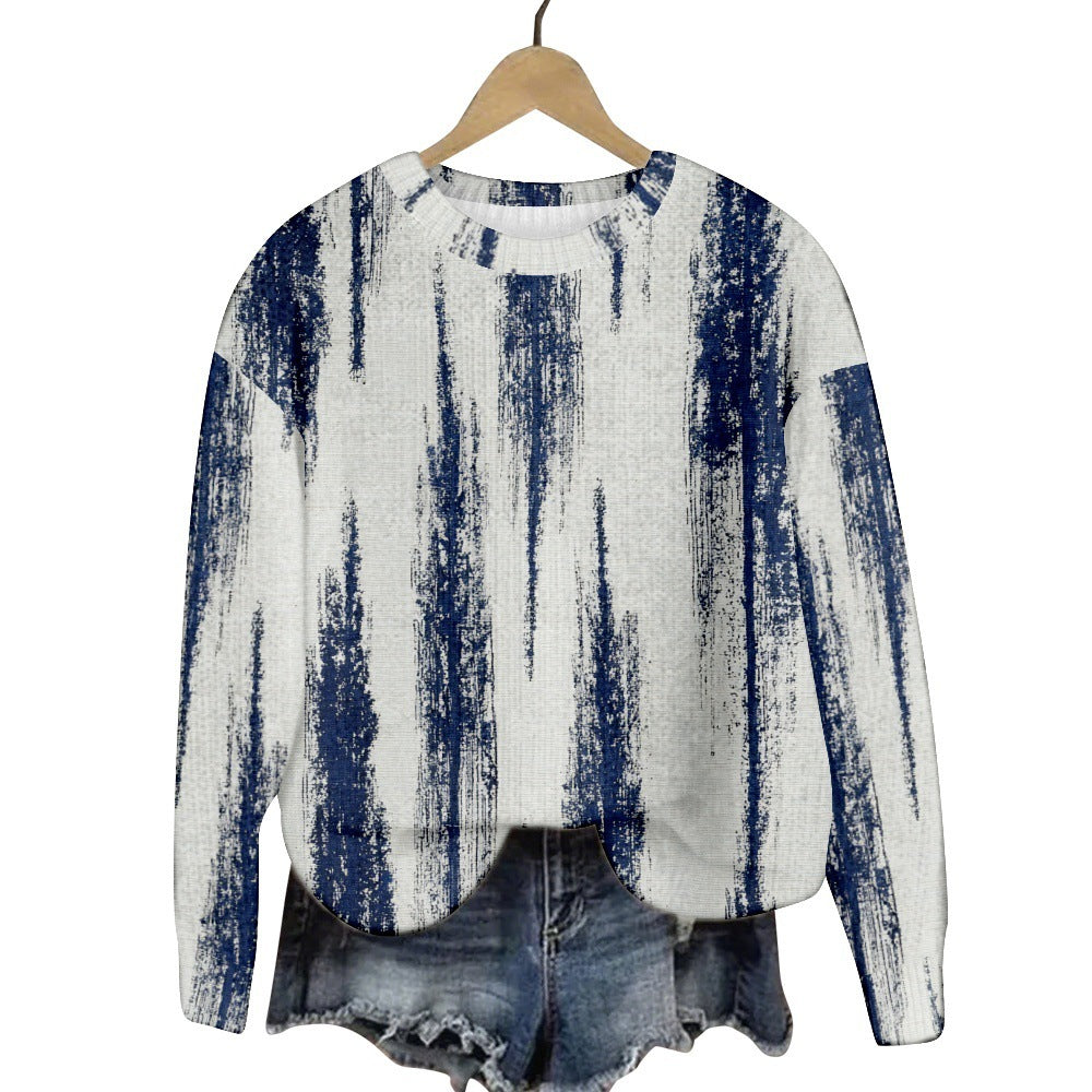 Geometric Color Matching Pattern Elements 3D Printed Casual Women's Round Neck Sweater