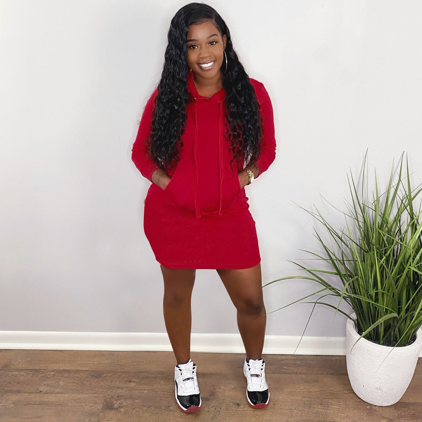 Women's Casual Fashion Solid Color Hooded Sweater Dress