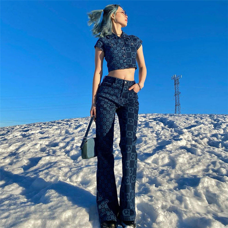 Single-breasted Cardigan Slim-fit Denim Jacket With Lapel Navel