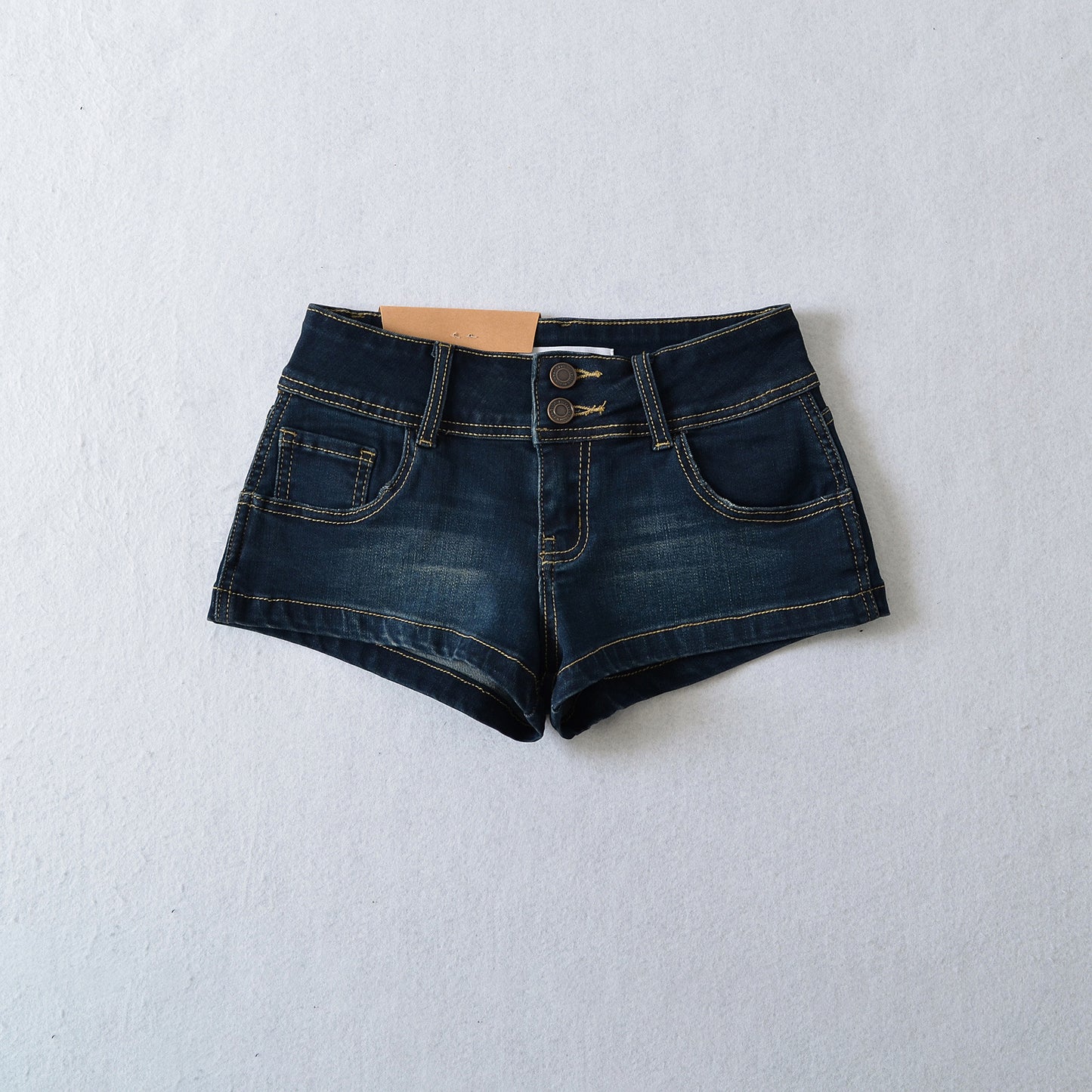 European And American Style Two-button Distressed Tight Stretch Denim Shorts
