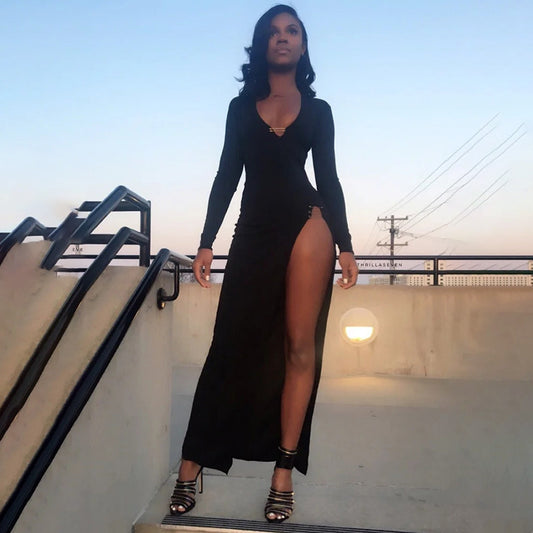 New Solid Color Slim Long-sleeved Dress