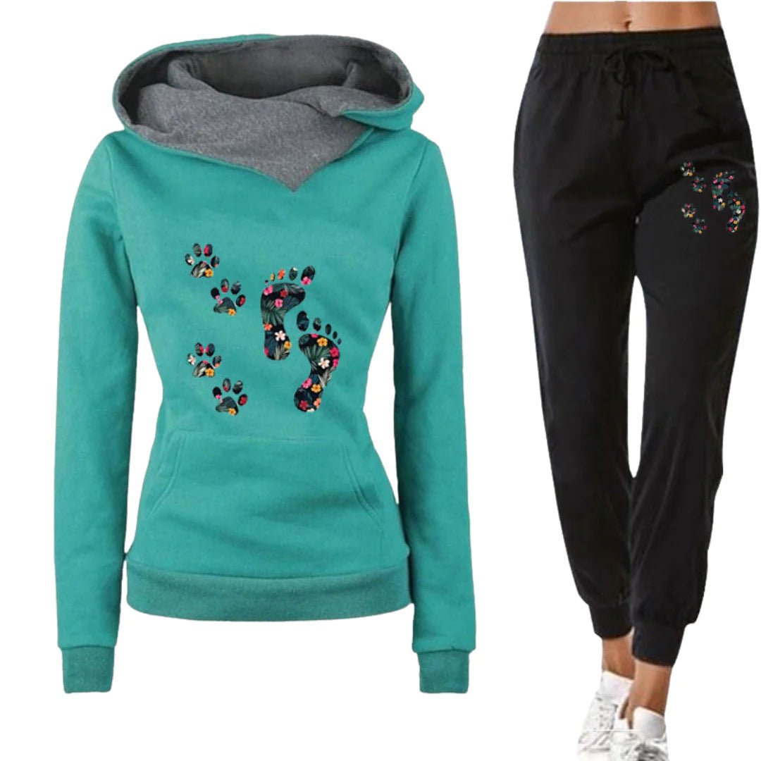 Leisure All-matching Hoodie Flower Big Feet Fun Women's Sweater Suit