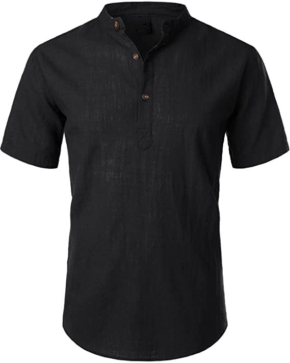 New Summer Cotton And Linen Comfort And Casual Slim Stand Collar Short Sleeve Shirt