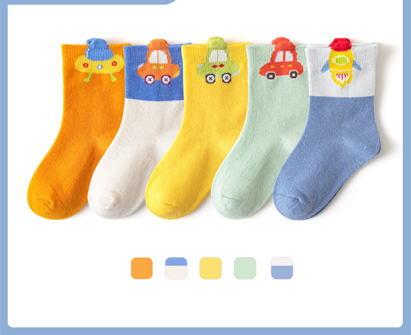 Boys And Girls Middle And Big Children's Socks Solid Color Cotton Students