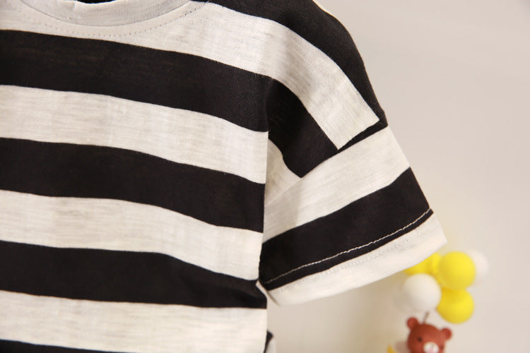 Boys' Summer Fashion Casual Striped Short Sleeve Suit