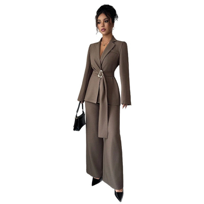 New-style Suit Lace-up, Waist-cinching, Tailored Jacket And Pants Set