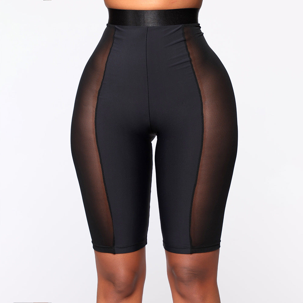 Women's Skinny Mesh Sheer Sports Shorts Cropped Pants