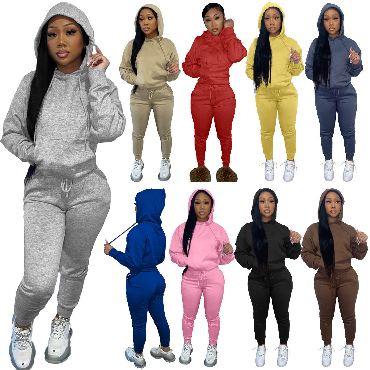 Brushed Hoody Women's Two-piece Hoodie Suit Casual Sports Suit