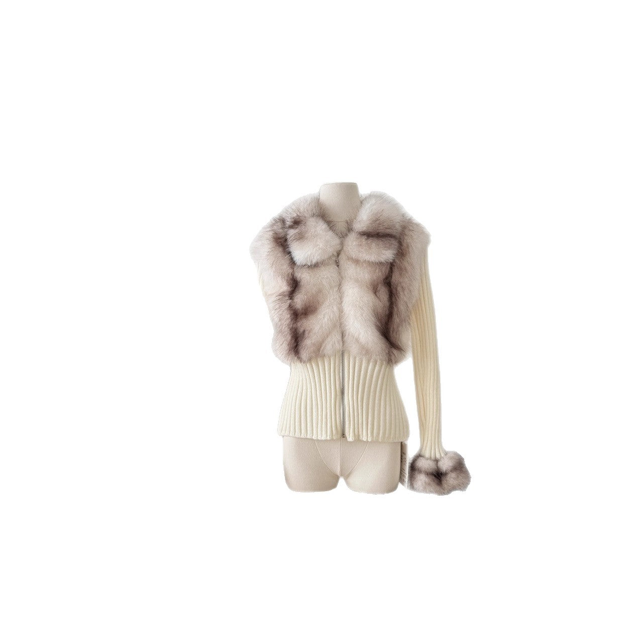 Korean Style Rex Rabbit Lapel Fur Patchwork Knitting Cardigan Coat