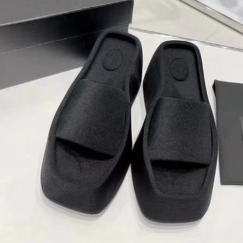 Square Colored Sponge Cake Bottom Mesh Red Line Slippers