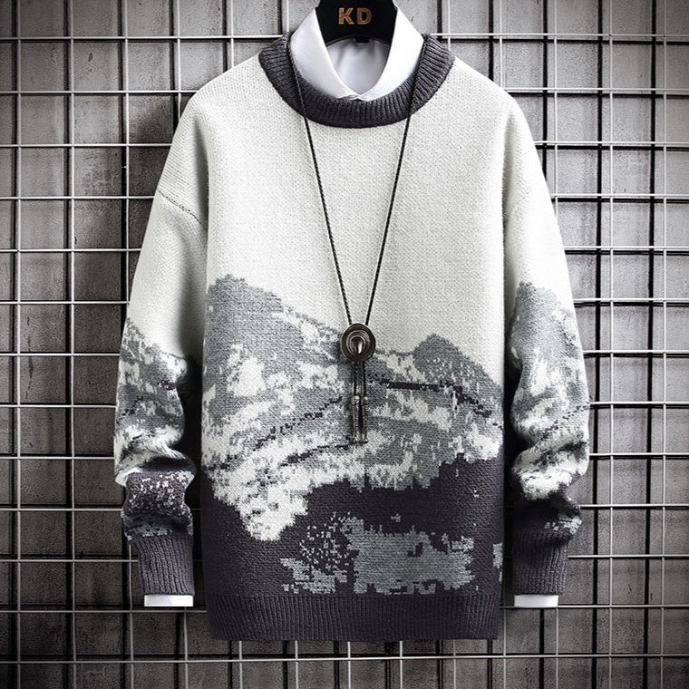 Snow Mountain Gradient Sweater Top Sweater For Men