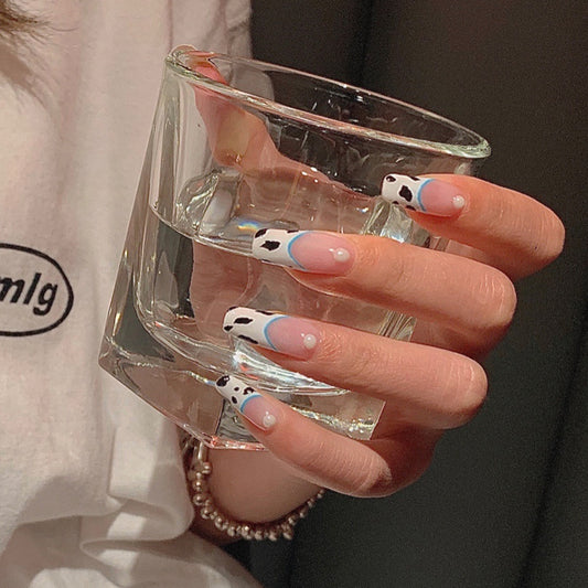 Milk Stripe Long Ballet Pearl Wear Nail Patch