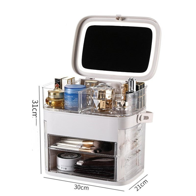 Tiktok, Cosmetics, Storage Box, LED, Light, Makeup, Mirror, Skin Care, Dressing Table, Table Top, Jewelry Rack.